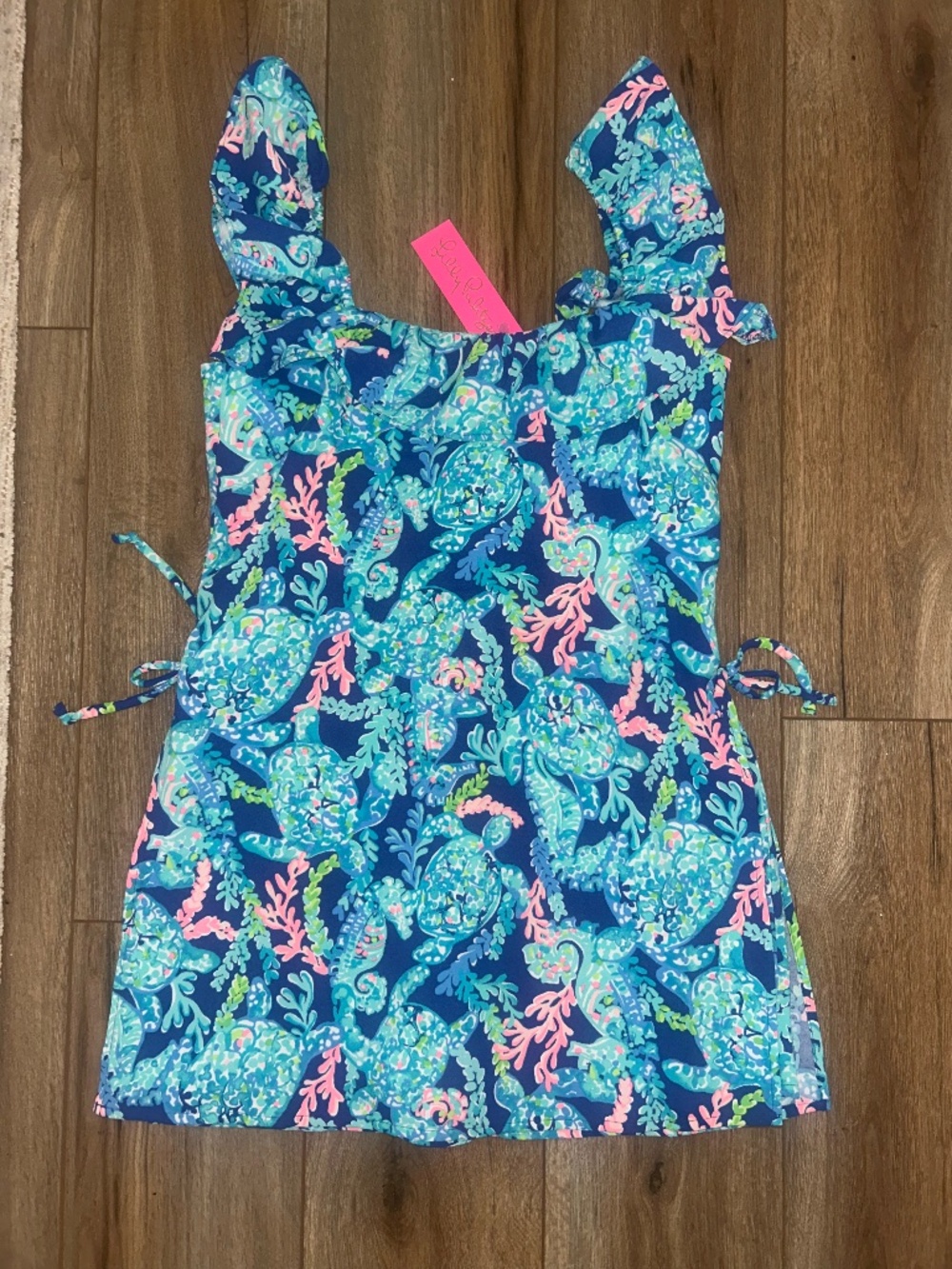 Lilly Pulitzer Size 4 Zoya Ruffle Romper -  Corsica Blue Turtle Villa print.